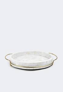 Round Modern Serving Tray Mother Pearl Seashell Multi-functional Organizer for Breakfast Traditional Engraved Design Home Decor - Product Image 5