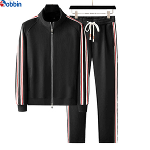 Men Clothes Outfit Hot Selling Trend 2Pcs Tracksuit Set Full Sleeve Half-Zip Sporty Striped <b>Joggers</b> with Side Pockets Sportswear - Product Image 2