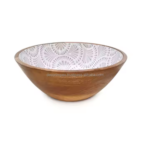Cuenco de madera con diseño de esmalte impreso, cuenco de madera con mango para servir, seguro para alimentos, agrega una hermosa sensación orgánica a tu mesa - Product Image 3