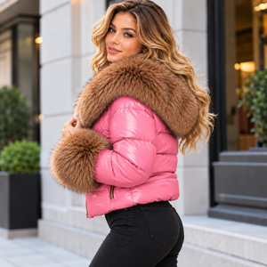 Chaqueta de Cuero Genuino para Mujer con Cuello y Puños de Piel, Ropa de Invierno de Lujo/Proveedor Mayorista - Product Image 2