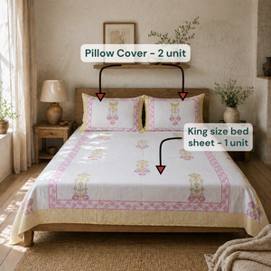 Luxury Jaipur Artisanal Hand Block Print <b>King</b> <b>Size</b> 3 Pcs Bedsheet <b>Set</b> 100% Cotton Eco-Friendly Soft Non Toxic Dyes 200TC Flowers - Product Image 6