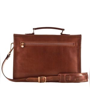 Sac de bureau en cuir véritable cousu main, style enveloppe, en cuir de vachette pleine fleur couleur cognac, avec fermoir en laiton doré, vente en gros - Product Image 5