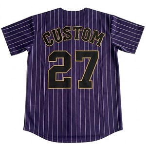 Dark Purple pinstripe baseball sports jersey custom team name number Breathable sports shirt <b>athletic</b> full button high quality - Product Image 2