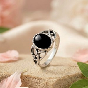 <b>Black</b> Onyx Celtic Knot Ring Sterling Silver Bezel Setting 14k Gold Plated <b>Rose</b> Gold Handmade Bohemian Style July Birthstone - Product Image 4