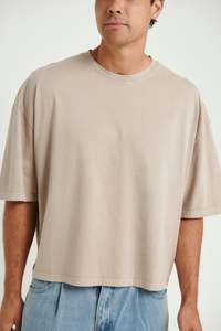 <b>Neutral</b> Tone Oversized Men's shirts Cotton Boxy Crop Tee Drop Shoulder Custom Logo <b>Print</b> Blank Streetwear OEM Bulk - Product Image 2