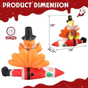 4.9 FT Lighted Christmas Inflatable Decoration Funny Santa Claus and Turkey Sitting in Yard Outdoor Holiday Blow Decorations - Product Image 2