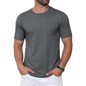 T-shirts décontractés pour hommes, 100 % coton, logo personnalisé sur le devant, poche, séchage rapide, haute qualité, faible MOQ - Product Image 1