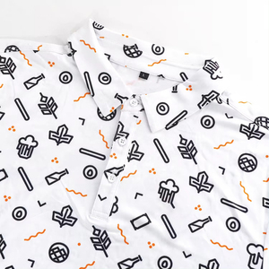 2026 Men's White Short Sleeve <b>Polo</b> Shirt With Black And <b>Orange</b> Print Pattern Casual Oxford Fabric Breathable Design - Product Image 4