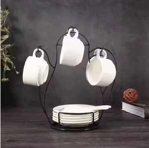 Black Metal Wall Mounted Mug <b>Rack</b> with Two Panels Holding Ceramic Coffee Cups Modern <b>Kitchen</b> Organizer <b>Storage</b> Solution - Product Image 3