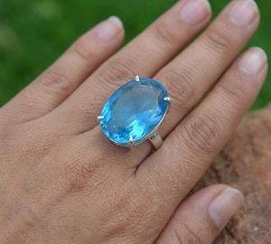 Wholesale Natural Blue Quartz Gemstone Ring 925 Solid Silver Oval Gemstone Ring Handmade Artisan Fine Jewelry - Product Image 6