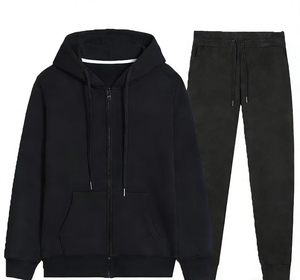 B Tracksuit Set Solid Full Sleeve Drawstring Closure Side Pockets Breathable <b>Lightweight</b> Hooded Casual Wear Summer 100% Cotton - Product Image 1