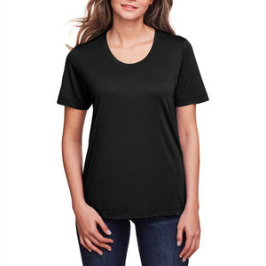 Vente en gros, impressions personnalisées acceptées, t-shirt à col rond à manches courtes, couleur unie, t-shirt décontracté, vêtements pour femmes - Product Image 3