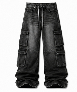 Jean en denim noir déchiré à taille haute et coupe droite pour homme, style décontracté, idéal pour l'automne - Product Image 2