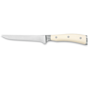 Cuchillos profesionales para deshuesar de 5 pulgadas, de acero inoxidable, con hoja curva afilada y mango ergonómico de triple remache en color blanco marfil, para carne. - Product Image 1