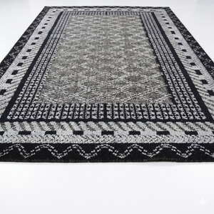 Tapis géométrique superposé taupe ivoire en laine avec bordure encadrée, écologique et antidérapant, pour salon, salle de bain et intérieurs d'hôtel - Product Image 2