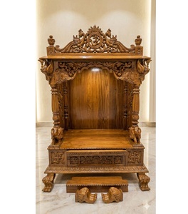 Templo de Madera Sólida Hecho a Mano de Lujo con Tallado Ornamental de Pavo Real y Elefante, Acabado Premium - Product Image 1