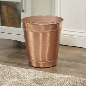 Elegant Beaded Rim Rose Gold Metal Waste <b>Bin</b> Luxury Hammered Copper Trash Can for Bathroom Office Bedroom Modern Garbage Paper B - Product Image 1
