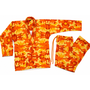 Kimonos de Jiu-Jitsu con Rayas Militares de Camuflaje, Patrón Naranja y Amarillo, Unisex, Diseño Tradicional de Camuflaje para Niños - Product Image 1