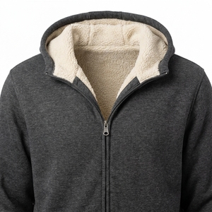 Men's Heavyweight 410g <b>Sherpa</b> <b>Lined</b> Zip-Up <b>Hoodie</b> Fleece Sweatshirt 100% Cotton Anti-Pilling Regular Fit Winter Casual Jacket - Product Image 5