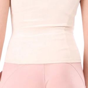 Camiseta corta de manga corta rosa claro para mujer, con cuello simulado y cremallera, ajustada, de cuello alto, informal, estilo minimalista para el día a día - Product Image 5