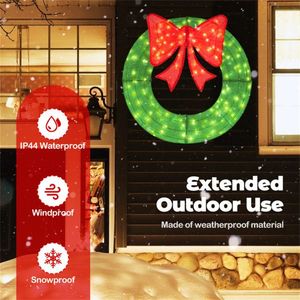 48\" Pre-Lit Christmas Wreath with 200 LED Lights Warm White Red Large Bow (29\"x30\") IP44 Weatherproof for Indoor/Outdoor Use - Product Image 6