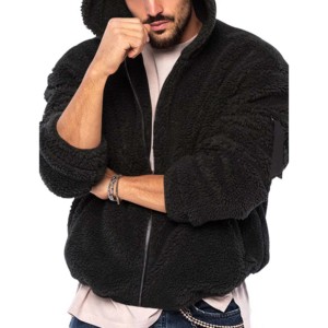 Men's <b>Hooded</b> <b>Fleece</b> <b>Jacket</b> Zipper Front Solid Color Oversized Casual Winter Wear Regular Fit Knitted Cotton Material Digital - Product Image 2