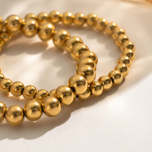 18K gold stainless steel ball <b>elastic</b> <b>cord</b> bracelet - Product Image 4