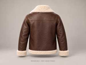 Veste en cuir marron pour homme, col rabattu, fermeture éclair, doublure en sherpa, coupe-vent, hiver, longueur normale - Product Image 2