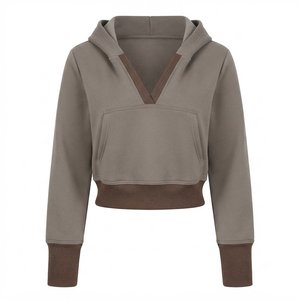 Wholesale Custom Logo Women's Hooded Sweatshirt Solid Color Full Sleeve Knitted Breathable Autumn Wear Short Length Unlined - Product Image 1