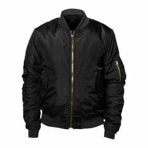 Blouson Bomber Noir Premium pour Homme avec Col et Poignets en Tricot Côtelé, Fermeture Éclair, Poche sur la Manche, Vêtement d'Extérieur Léger et Décontracté - Product Image 1