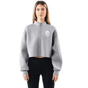 Veste courte zippée pour femme Heather Cloud à manches longues, coupe structurée, style athleisure minimaliste - Product Image 1