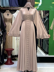 Abaya Musulmana Tradicional de Manga Larga con Cuentas y Lentejuelas, Estilo Dubai, Hecha a Mano, para Bodas, Transpirable, con Cuello en V, Venta al Por Mayor - Product Image 3