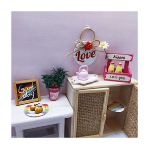 Miniature 1:12 Wooden Box Storage for Home Decor Unisex Valentine's Day Paper Plate Painting Metal Pot DIY <b>Doll</b> House - Product Image 1