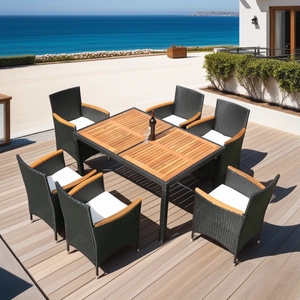NUEVO Juego de Comedor de Mimbre Sintético para Jardín, Moderno y de Primera Calidad, Marca IPRO, 7 Piezas, No Plegable, Resistente a los Rayos UV, Apto para Todo Clima, Lavable - Product Image 2