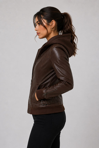 Fashion Breathable Waterproof <b>Leather</b> <b>Jacket</b> Women Front Design Stand Collar <b>Long</b> Sleeve Biker Inspired Outerwear Casual Wear - Product Image 3