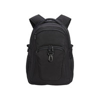 Sac à dos pour ordinateur portable en polyester gris moderne avec fermeture éclair, poche avant et poches latérales en mesh, poignée souple unisexe