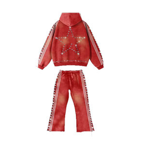 Conjunto de Sudadera con Capucha y Pantalones Deportivos Holgados con Pedrería y Lavado Ácido, Talla Grande Personalizada, Traje Deportivo Ligero de Dos Piezas para Sublimación - Product Image 2