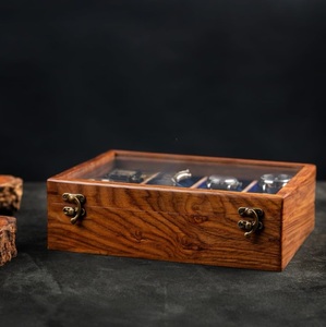 Boîte de présentation pour montres et bijoux AHTE MANUEXPO en bois de rose indien pour hommes, avec couvercle en verre et doublure en velours, organisateur à 12 compartiments, cadeau solide UR-065 - Product Image 5