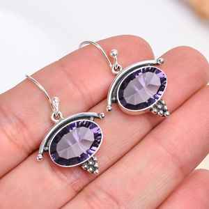 Boucles d'oreilles en améthyste de forme ovale, en argent Sterling 925, Style Vintage, bijoux faits à la main, cadeau pour femmes - Product Image 4