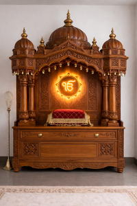 Gran Mandir de Madera Tallado a Mano Estilo Gopuram con Diseño Jali de Elefante, Acabado en Nogal, Templo Personalizado para el Hogar, Canadá - Product Image 4