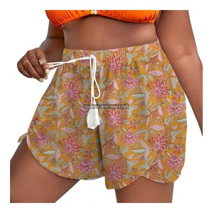 Nuevos shorts de mujer con ajuste cómodo, cintura elástica con cordón, estampado a mano, algodón transpirable, moda al por mayor - Product Image 2