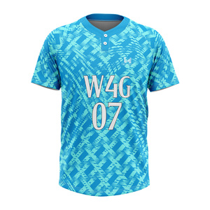 Custom 2 <b>Button</b> Baseball Team Uniform <b>Shirt</b> <b>Half</b> Sleeve Sublimated Jersey Moisture Wicking Sportswear OEM - Product Image 5