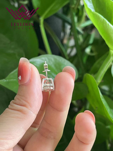 Orecchini a lobo con moissanite taglio cuscino 10mm*2, colore D, purezza VVS1, doppia montatura a griffe - Ordine personalizzato - Product Image 5