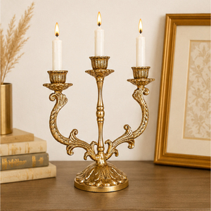 Antique Gold Metal Candelabra 3-Arm Candle Holder Candlestick <b>Stand</b> for Wedding Table Centerpieces Hotel Event Home Decor - Product Image 4