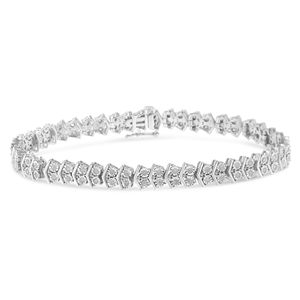 Bracciale Tennis in Argento Sterling .925 con 2 Pietre Chevron da 1.0 Carati (Colore I-J, Purezza I3) - Bracciali a Catena alla Moda da 7 Pollici - Product Image 1