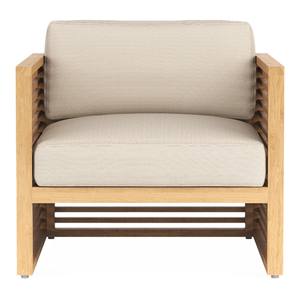 Sillón Individual de Madera de Teca Sólida Moderna para Exteriores, Diseño de Listones de Lujo, Sillón de Patio con Cojines Impermeables para Jardín y Hotel - Product Image 1