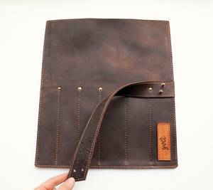 Durable Genuine Leather Heavy Duty Smell Proof Comfortable Chef's Knife Roll Portable Cooking Organizer <b>Case</b> Kitchenware <b>Case</b> - Product Image 6