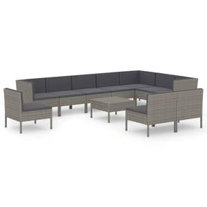 Set salotto da 11 pezzi in Poly Rattan grigio con cuscini per il tempo libero in giardino - Product Image 2
