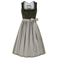 Robe Dirndl Vintage Coupe A-Line Mi-longue Manches Courtes Velours Col Festonné à Nouer Ourlet Droit Couleur Unie Taille Naturelle Style Urbain