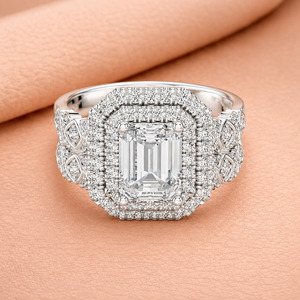 Bague de luxe en diamant taille émeraude cultivé en laboratoire pour femme, plaqué or jaune/blanc/rose, rhodié, bijou de déclaration nuptial, cadeau - Product Image 1